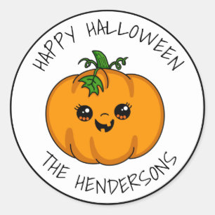Personalised Cute Kawaii Pumpkin Halloween Classic Round Sticker