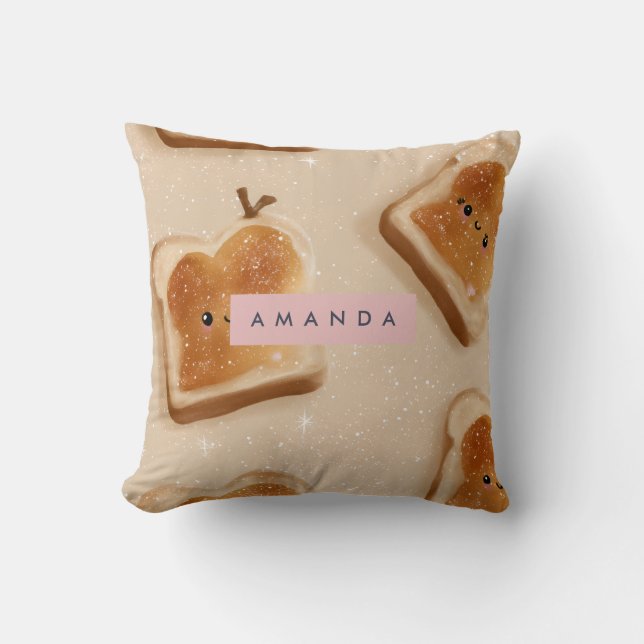 Personalised Cute Kawaii Toast Pattern Cushion (Front)