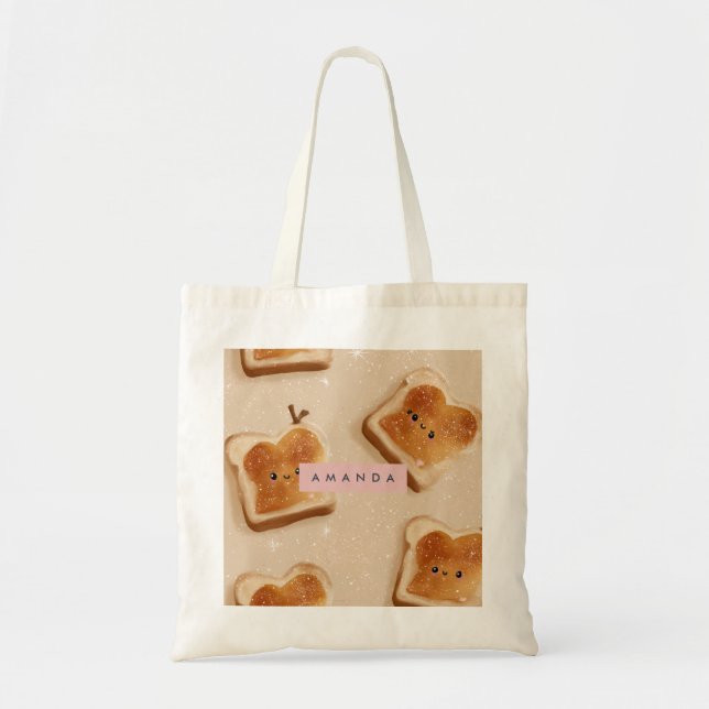 Personalised Cute Kawaii Toast Pattern Tote Bag (Front)