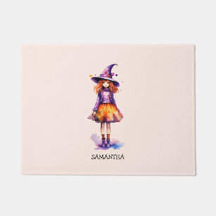 Personalised Cute Kid Witch Halloween Doormat