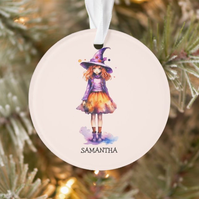 Personalised Cute Kid Witch Halloween Ornament (Tree)