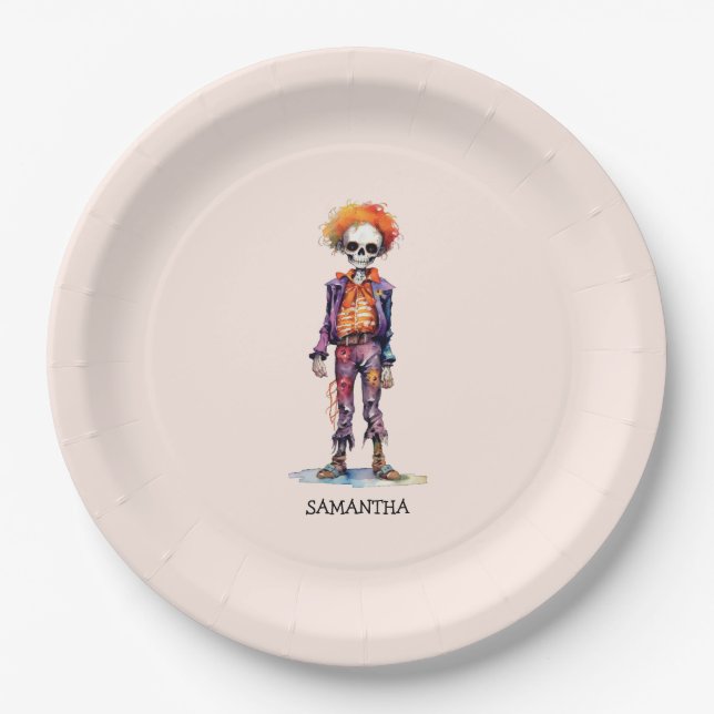 Personalised Cute Kid Zombie Halloween (6) Paper Plate (Front)