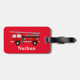Personalised Cute Kids Red Firetruck luggage tag