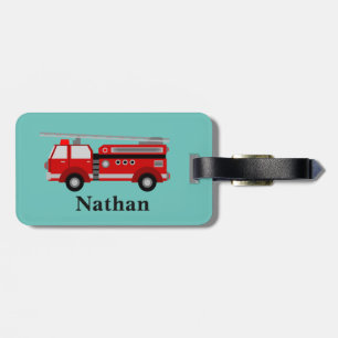 Personalised Cute Kids Red Firetruck luggage tag