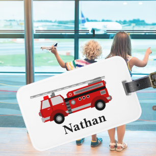 Personalised Cute Kids Red Firetruck luggage tag