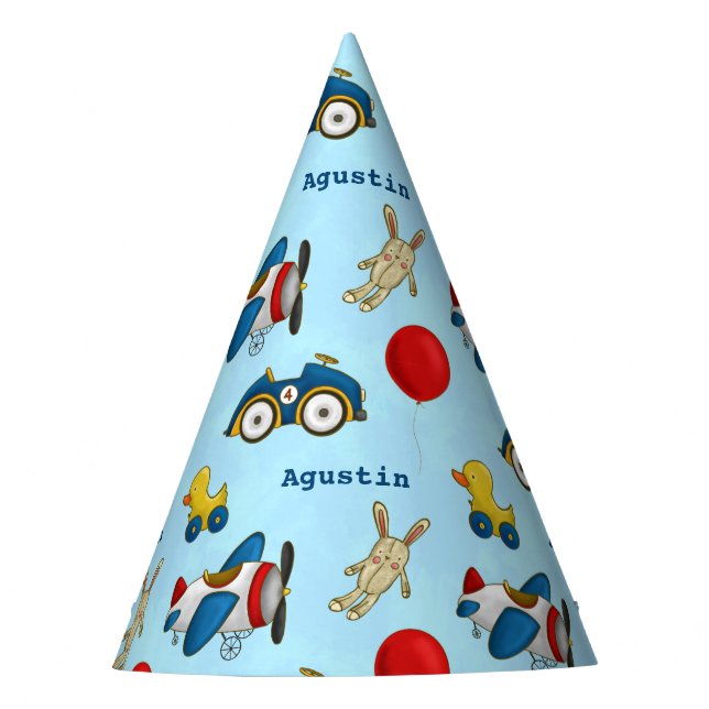 Personalised Cute Kids Toys Pattern Party Hat (Front)