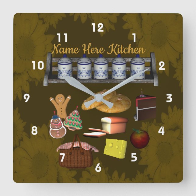 Personalised Cute Kitchen Baking Cooking Design   Square Wall Clock (Front)