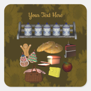 Personalised Cute Kitchen Design    Square Sticker