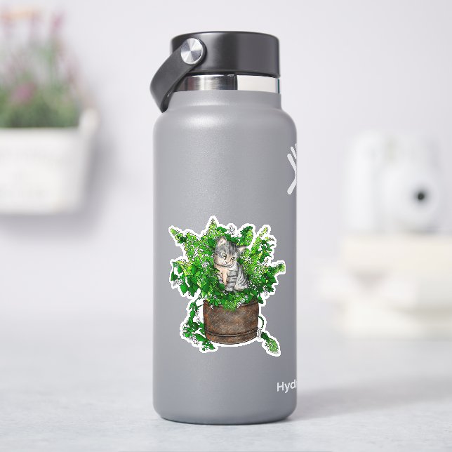 Personalised Cute Kitten in Catnip Pot   (HydroFlask)