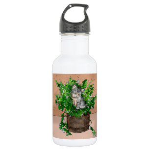 Personalised Cute Kitten in Catnip Pot   532 Ml Water Bottle