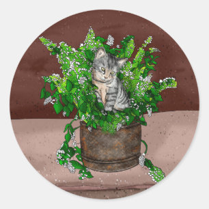 Personalised Cute Kitten in Catnip Pot    Classic Round Sticker