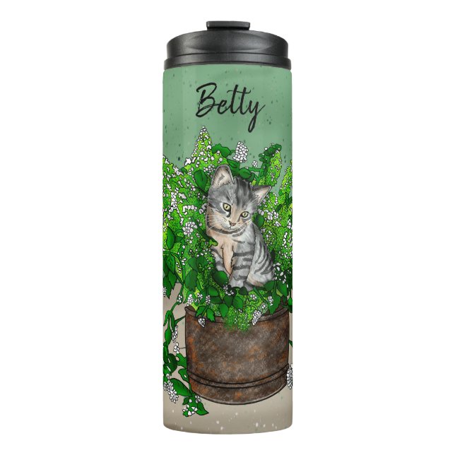 Personalised Cute Kitten in Catnip Pot   Thermal Tumbler (Front)