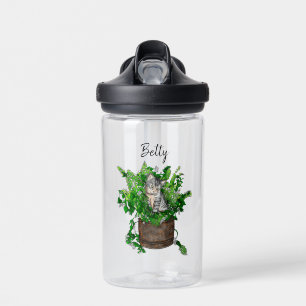 Personalised Cute Kitten in Catnip Pot   Water Bottle