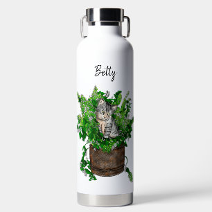 Personalised Cute Kitten in Catnip Pot   Water Bottle