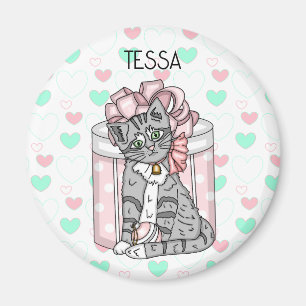 Personalised cute Kitten Pink Bow Magnet