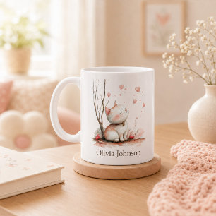 Personalised Cute Kitten with Hearts Coffee Mug