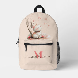 Personalised Cute Kitten with Hearts" Kids School  Printed Backpack