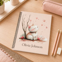 Personalised Cute Kitten with Hearts Notebook