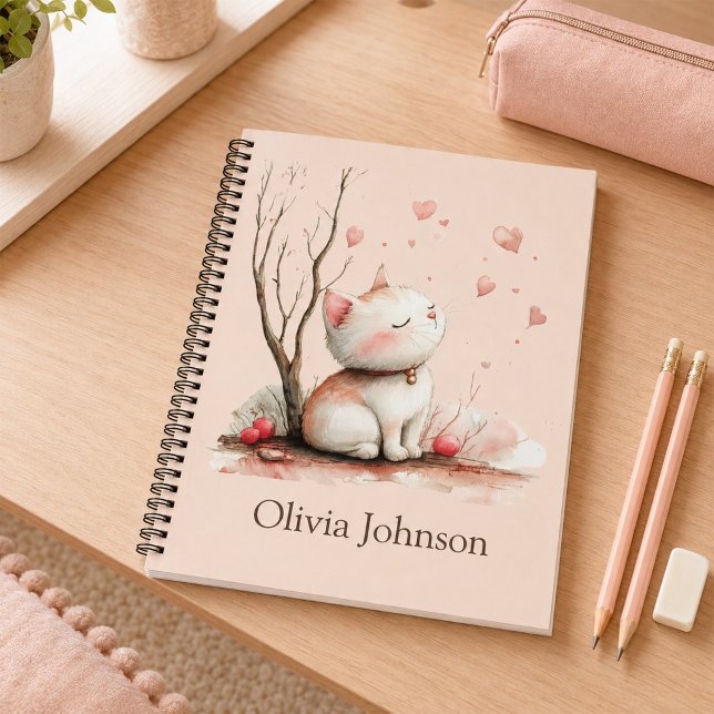 Personalised Cute Kitten with Hearts Notebook (Personalized Cute Kitten with Hearts Notebook)