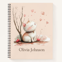 Personalised Cute Kitten with Hearts Notebook