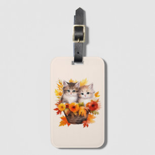 Personalised Cute Kittens Cats in Basket Luggage Tag