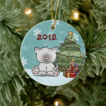 Personalised Cute Kitty Cat and Christmas Tree
