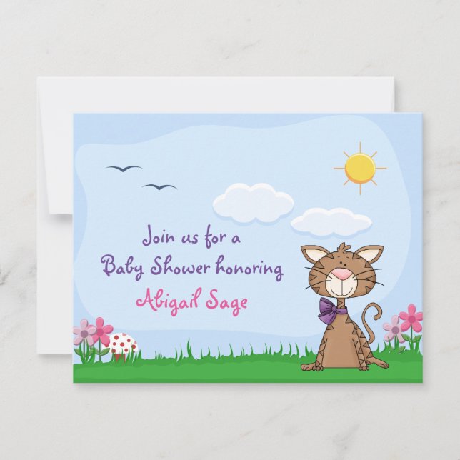 Personalised Cute Kitty Cat Baby Shower Invitation (Front)
