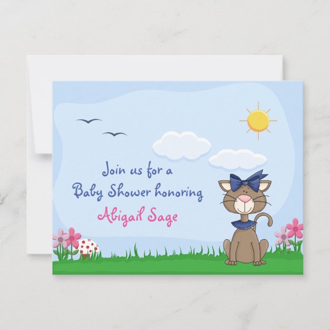 Personalised Cute Kitty Cat Baby Shower Invitation (Front)