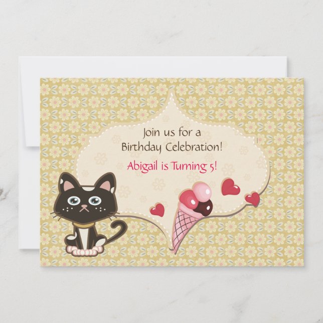 Personalised Cute Kitty Cat Birthday Invitation (Front)