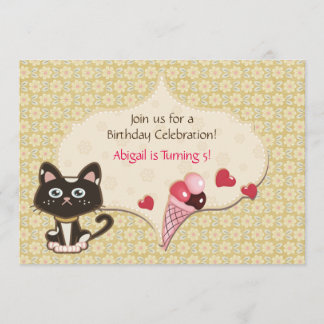 Personalised Cute Kitty Cat Birthday Invitation