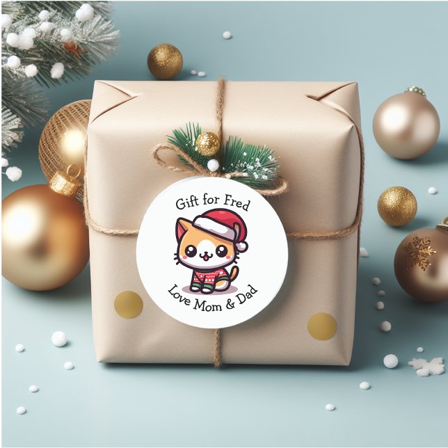 Personalised cute kitty Christmas Classic Round Sticker (Beautiful personal stickers)