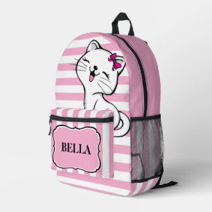 Personalised Cute Kitty Pink Stripped Backpack