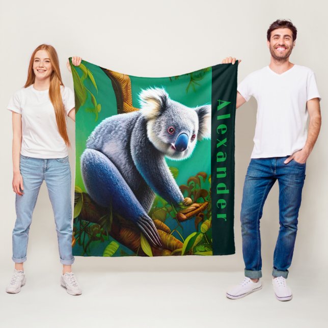 Personalised Cute Koala Bear Fleece Blanket (In Situ)