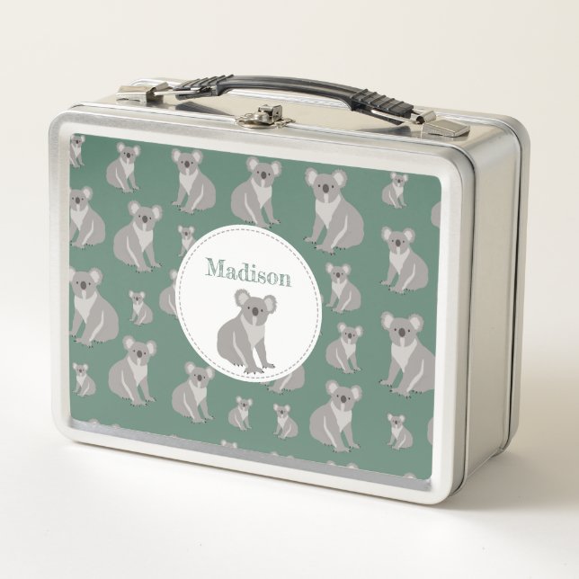 Personalised Cute Koala Pattern Metal Lunch Box (Front)