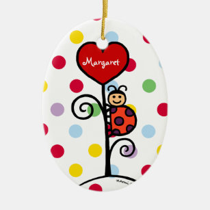 Personalised Cute LadyBug drawing Ceramic Tree Decoration