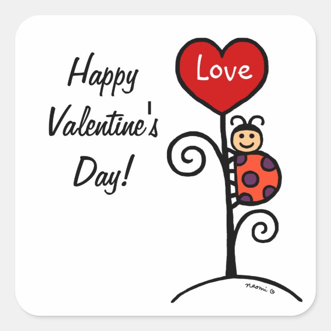 Personalised Cute LadyBug drawing Square Sticker (Front)