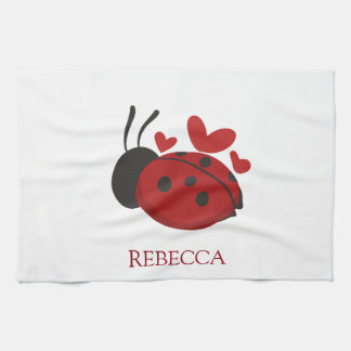 personalised cute ladybug tea towel
