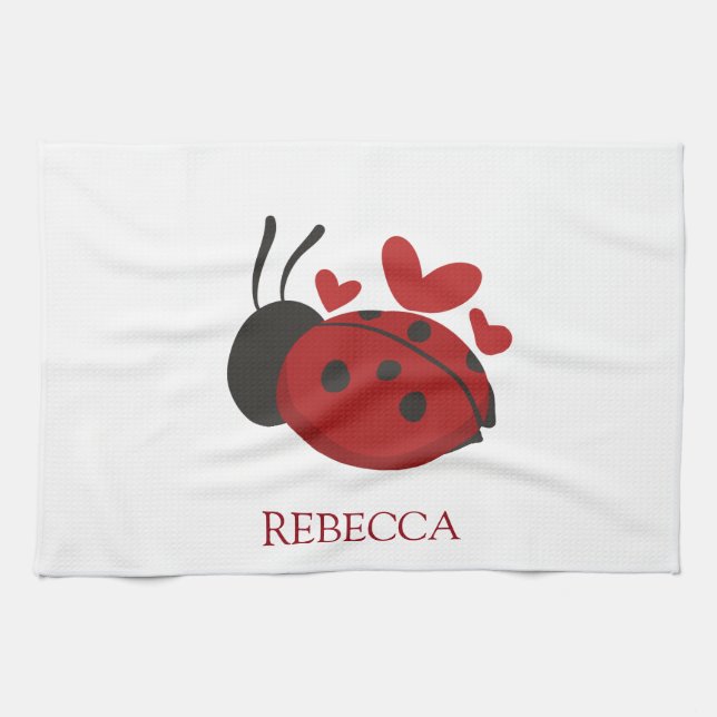 personalised cute ladybug tea towel (Horizontal)