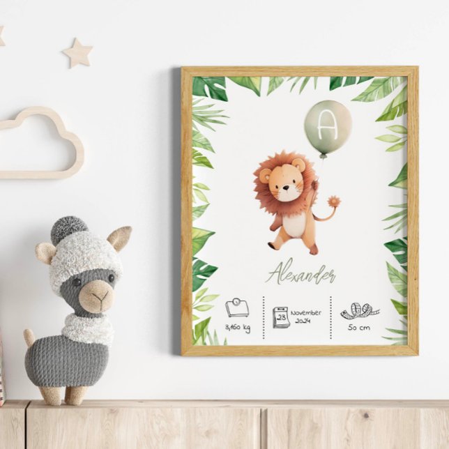 Personalised cute lion with Balloons Nursery Poster (Creator Uploaded)