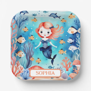 Personalised Cute Little Mermaid Under The Sea Paper Plate