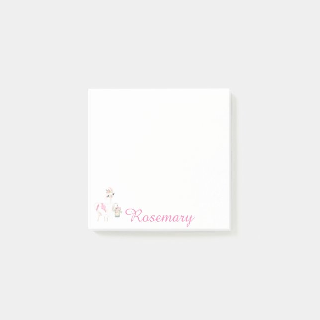 Personalised Cute Llama With Lantern & Flowers Post-it Notes (Front)