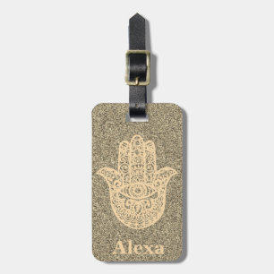 Personalised Cute lucky hamsa hand glitter gold Luggage Tag