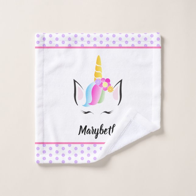 Personalised Cute Magical Unicorn Illustration Wash Cloth (Wash Cloth)