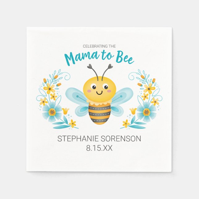 Personalised Cute Mama to Bee Baby Shower Napkin (Front)