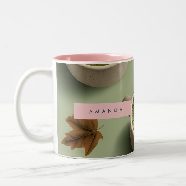 Personalised Cute Matcha Latte Pattern Two-Tone Coffee Mug (Left)