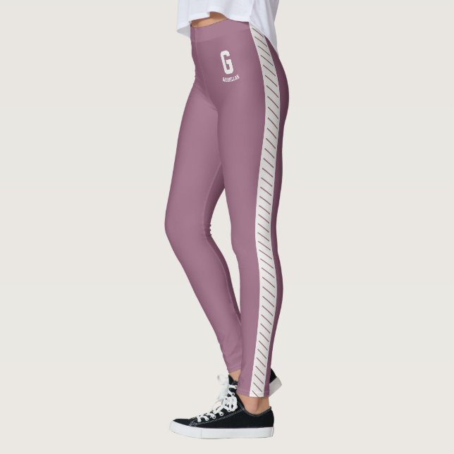 Personalised Cute Mauve Neutral Pattern Monogram Leggings (Left)