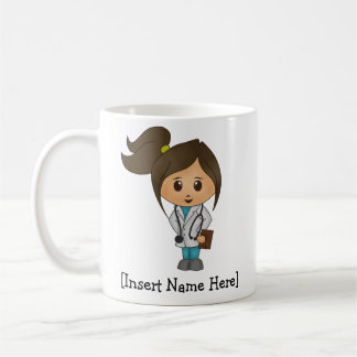 Personalised Cute Medical Doctor , Brunette Female Coffee Mug
