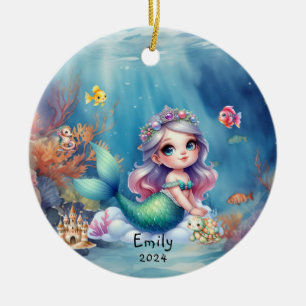 Personalised Cute Mermaid Ocean Photo Ceramic Ornament
