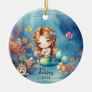 Personalised Cute Mermaid Ocean Photo  Ceramic Ornament