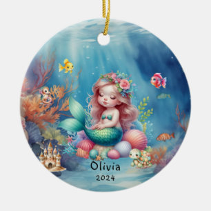 Personalised Cute Mermaid Ocean Photo Under Sea Ceramic Ornament